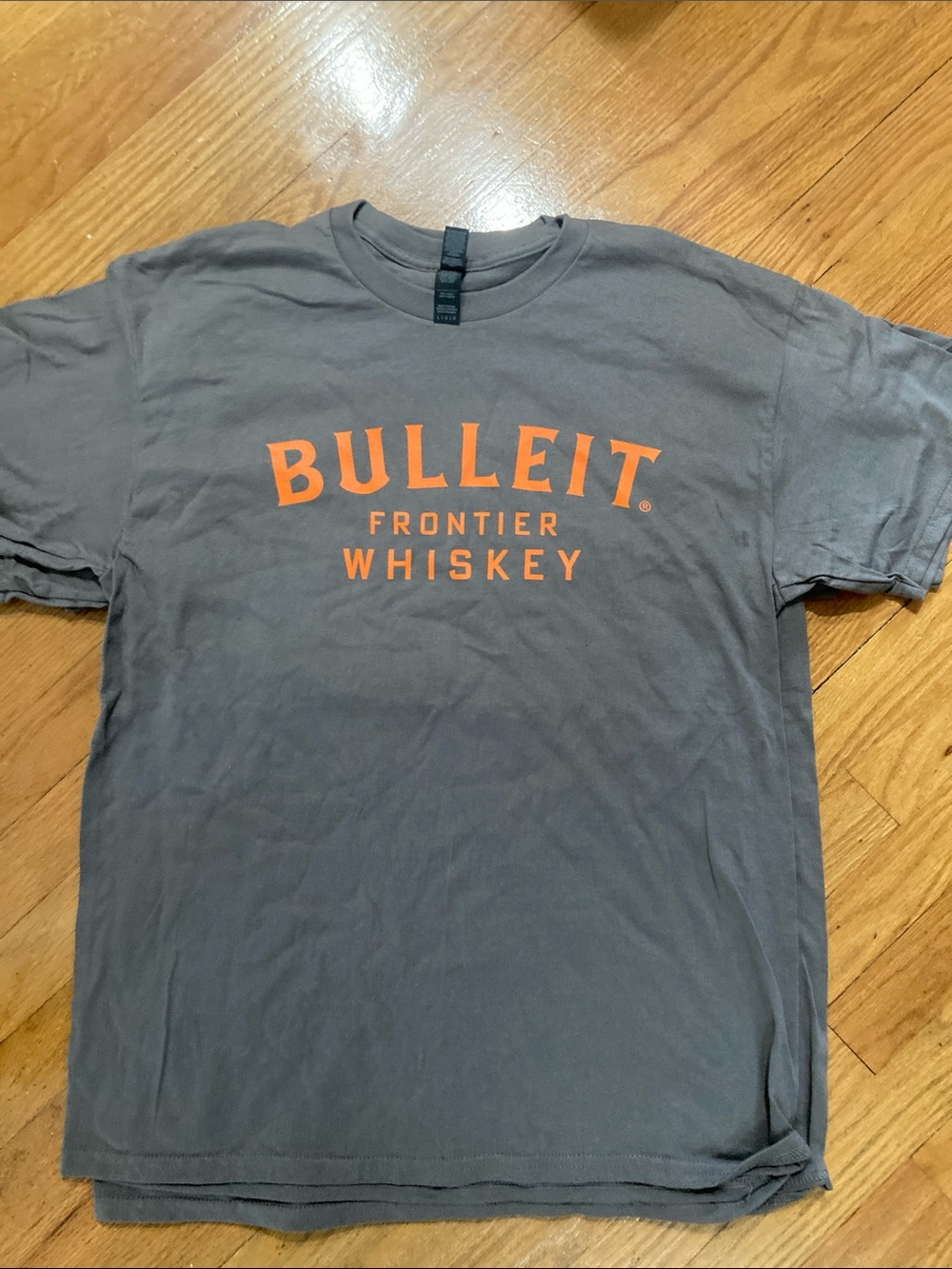 Bulliet whiskey Men's Short Sleeve Gray T-Shirt with Orange Logo never worn